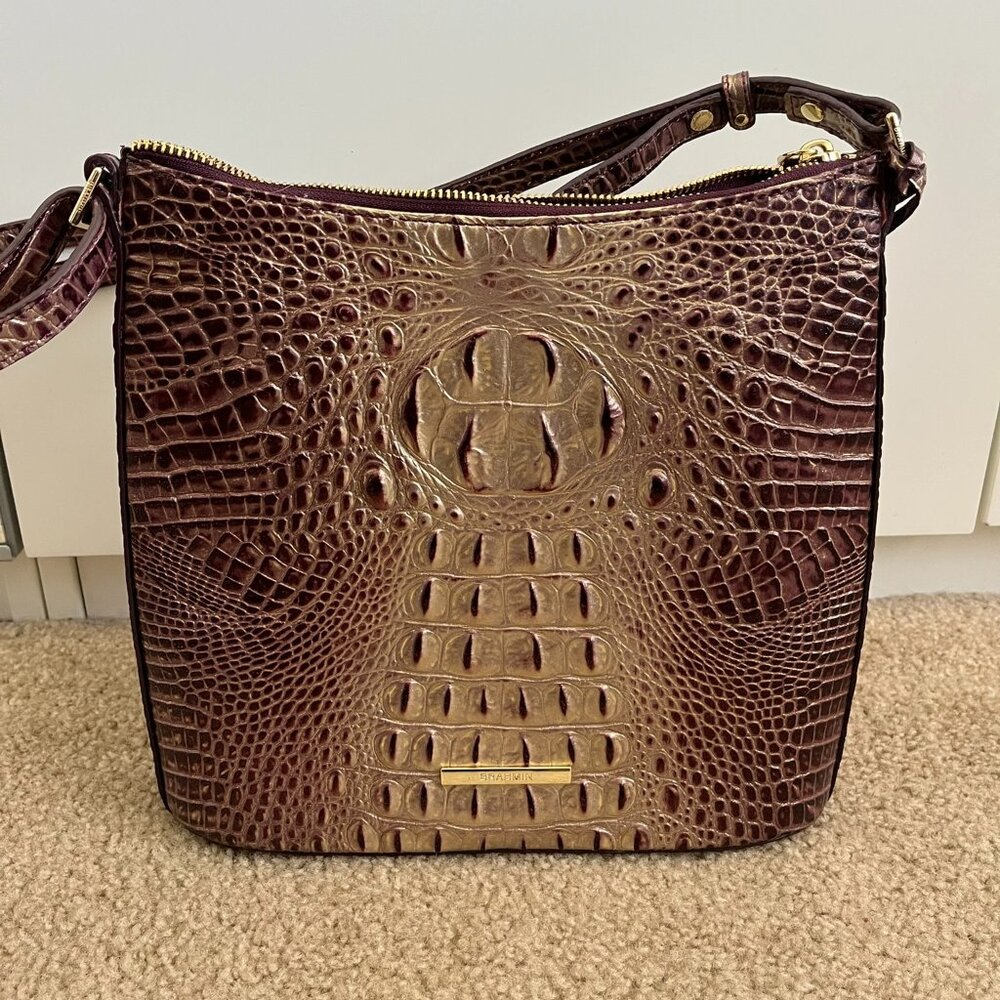 Brahmin Katie Crossbody Port Purple Gold Ombre Croc Leather